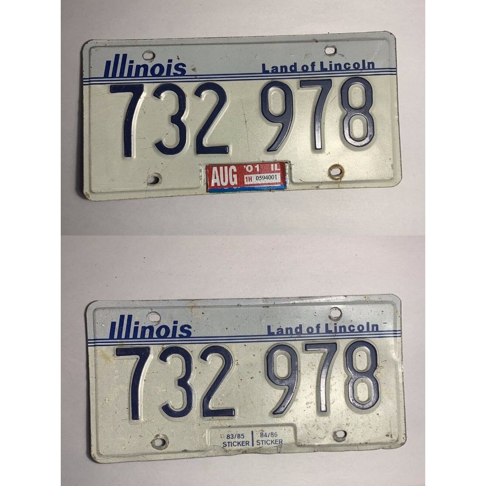 Pair of Vintage 1986 Illinois License Plates Land of Lincoln 732 978 Expired